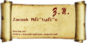 Zacsek Mátyás névjegykártya